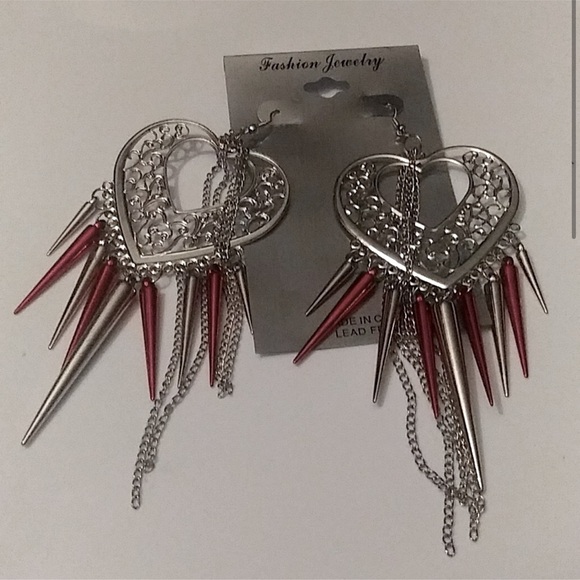 Jewelry - 5 inch ❤ heart spiked earrings